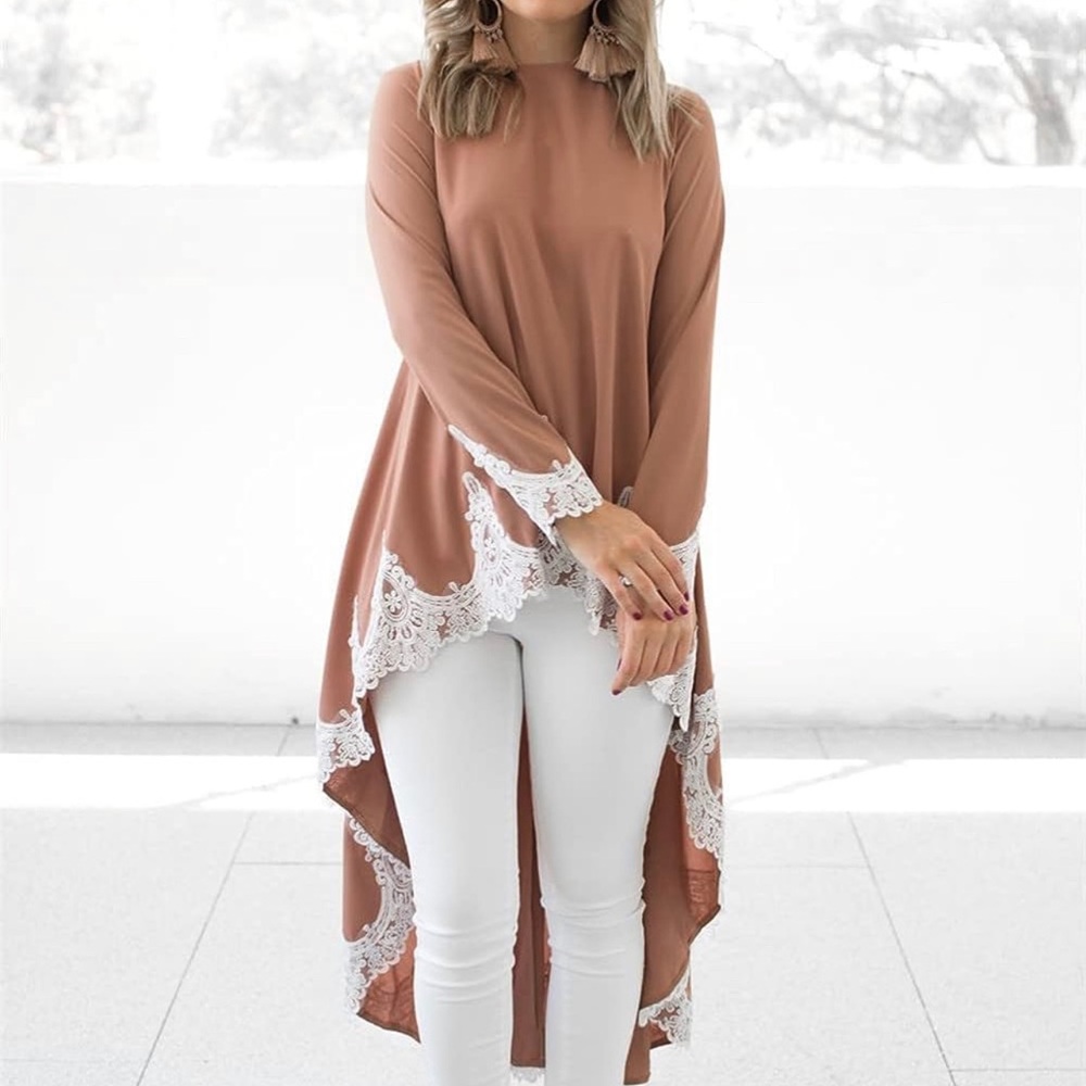 Women’s Patchwork Lace Long-Sleeve Blouse With Tail